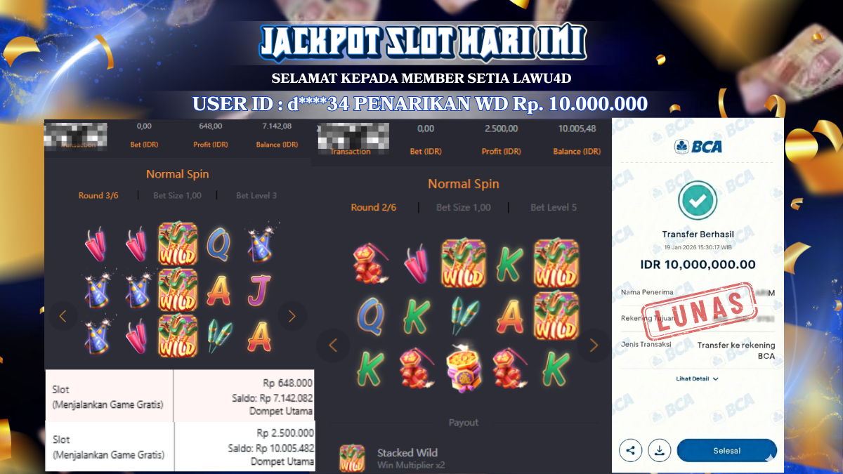 Jackpot Wild Fireworks Dibayar Secara Lunas & Tuntas Rp. 10.000.000