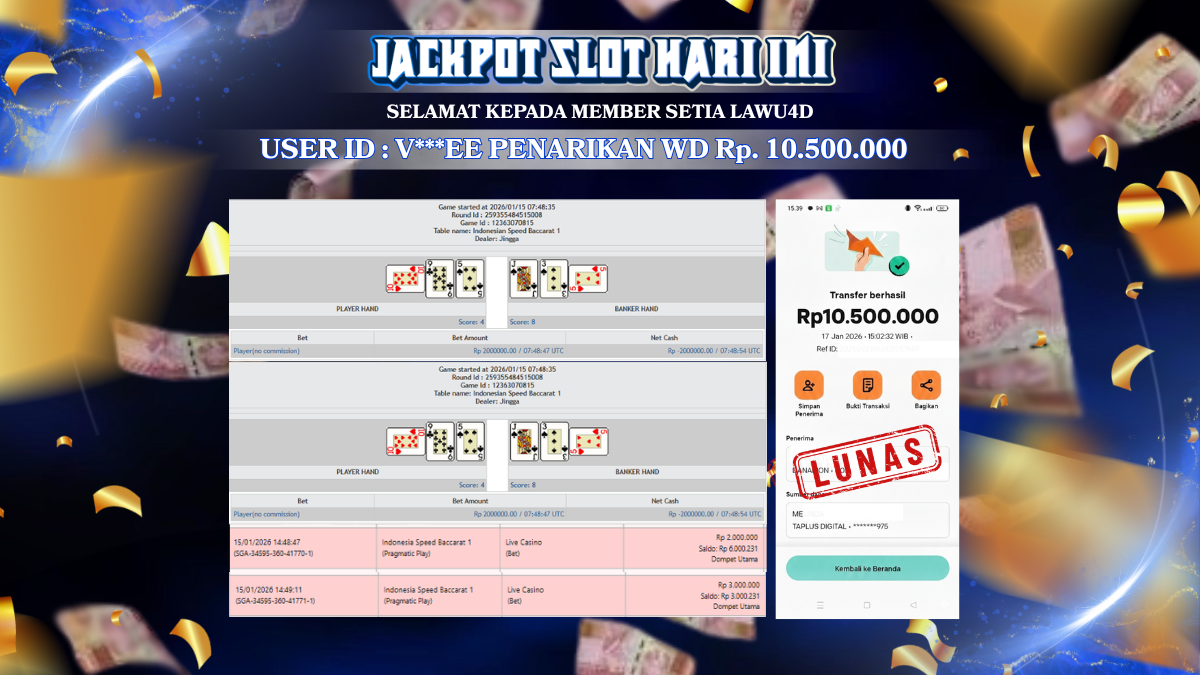 Jackpot Casino Baccarat Berhasil Dibayarkan Lunas Sebesar Rp 10.500.000