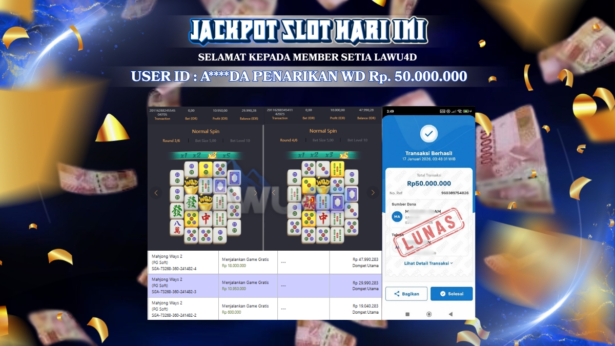 Jackpot Mahjong Ways Berhasil Dibayar Secara Lunas Sebesar Rp 50.000.000