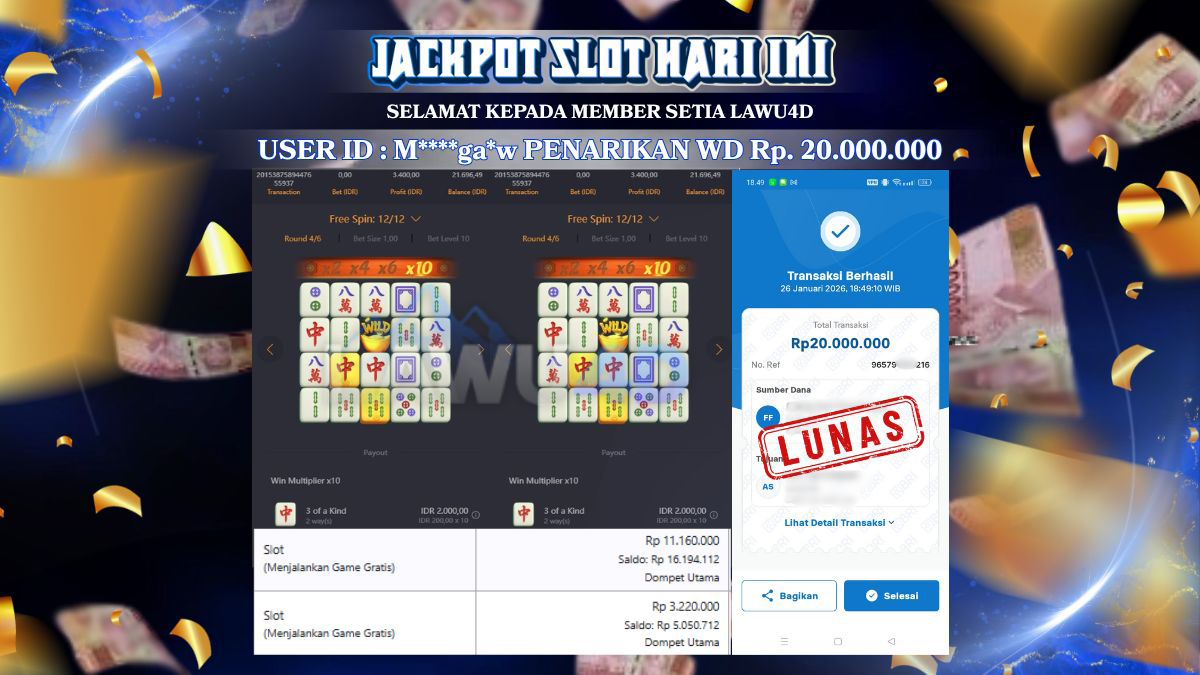 Jackpot Besar Hari Ini Di Mahjong Ways Wd Sudah Lunas & Tuntas Rp 20.000.000