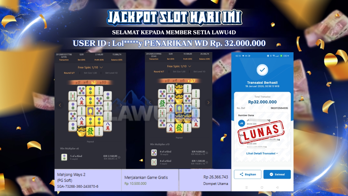 Jackpot Mahjong Ways 2 Dibayar Secara Lunas & Tuntas Rp. 32.000.000