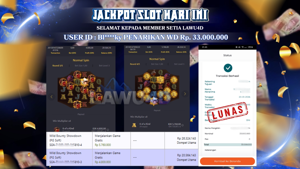 Jackpot Wild Bandito Dengan Wd besar di bayar secara lunas Rp 33.000.000