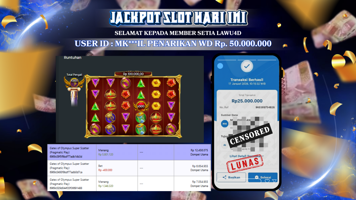 Jackpot Gate of Olympus Berhasil Dibayar Secara Lunas Sebesar Rp 25.000.000