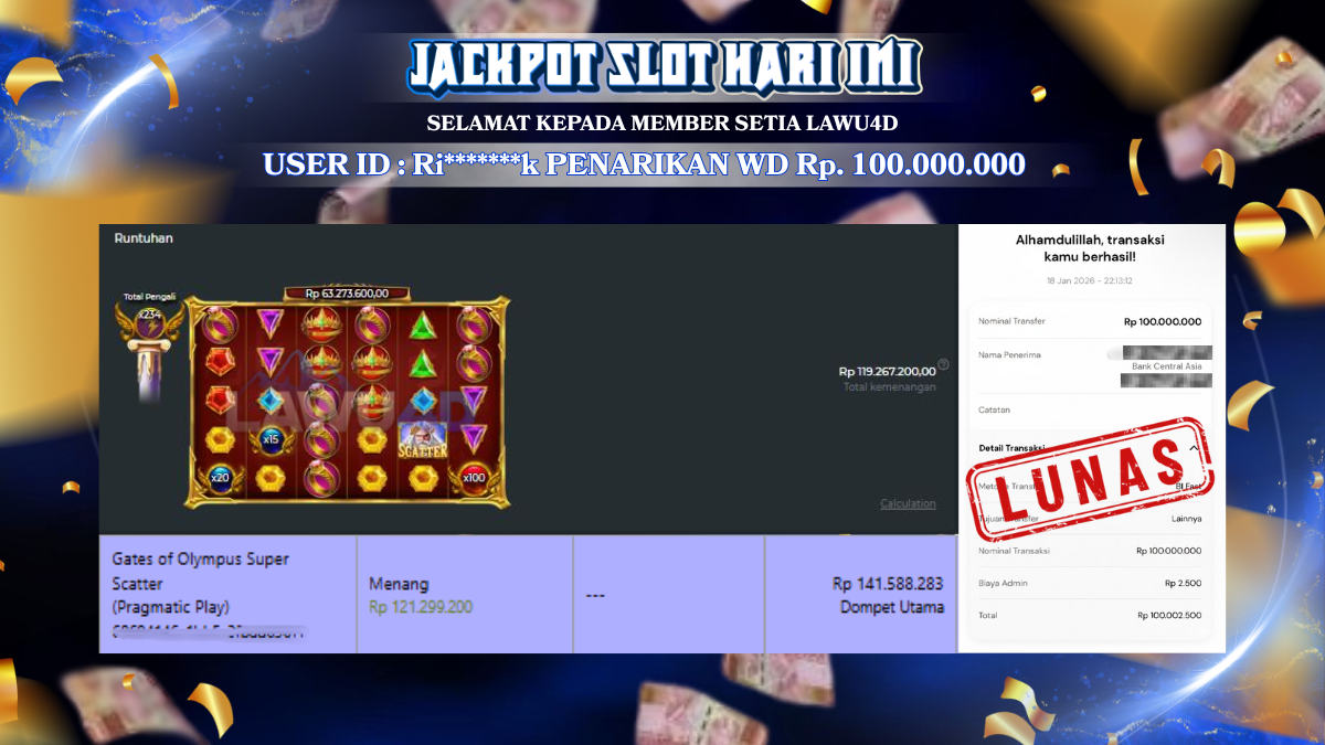 Jackpot Gates Of Olympus Super Scatter Dibayar Secara Lunas Rp 100.000.000