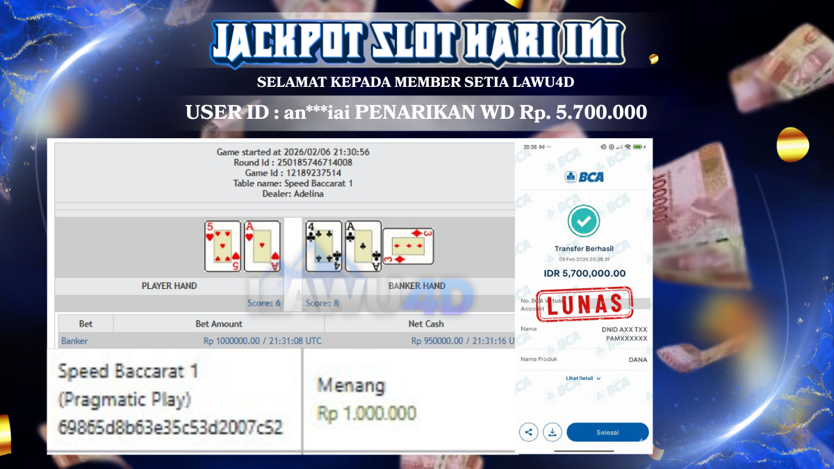 JACKPOT MANTAP JIWA BOSKU DI LAWU4D Wd Sudah Lunas & Tuntas Rp 5.700.000