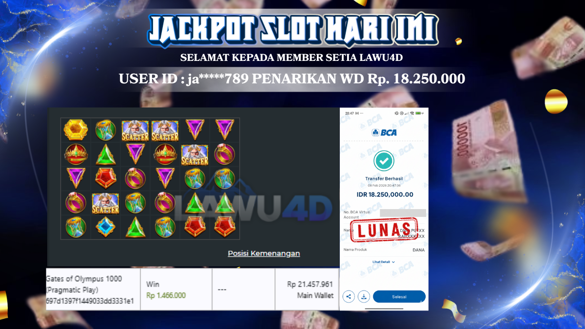 MENANG BANYAK BOSKU DI LAWU4D Wd Sudah Lunas & Tuntas Rp 18.250.000