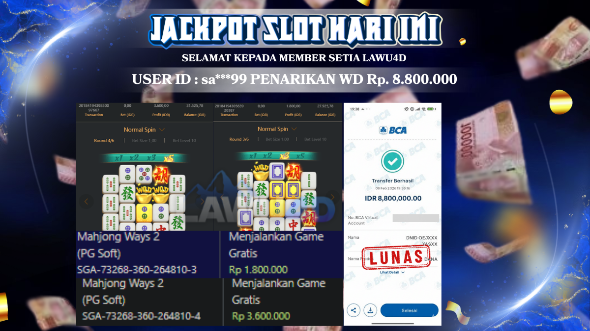 BIG WIN TERUS BOSKU DI LAWU4D Wd Sudah Lunas & Tuntas Rp 8.800.000